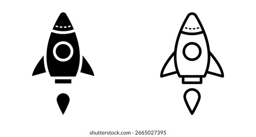 Conjunto de iconos de cohete. Línea minimalista y relleno de la nave del cohete de lanzamiento símbolo de espacio icono