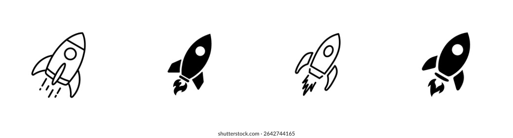 Rocket icon set. New business start up. Launch spaceship or spacecraft. Start up symbol vector. Vector illustration