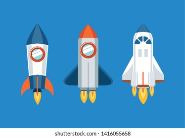Rocket icon set over blue background design