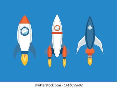 Rocket icon set over blue background design