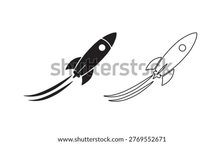 Rocket icon set with simple vector shapes. Rocket collection representing startup success, innovation, and space exploration for modern business and tech design.
