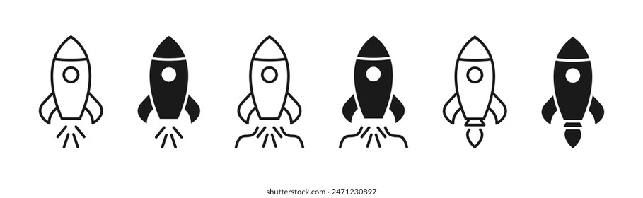 Rocket icon set. Spaceship launch symbol. Business start up. Vector.