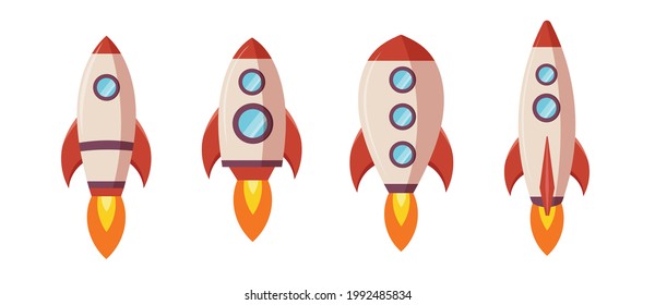 Raketensymbol eingestellt. Raumfahrt, Weltraum, Universum.