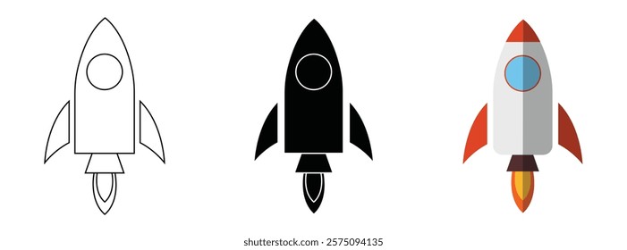 Rocket icon set. Startup icon vector. designed in filled, outline, line and stroke style can be used for web, mobile, ui, ux