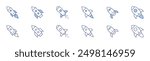 Rocket icon set in two styles, Duotone and Thin Line style. Editable stroke. rocket, rocket launch, startup.