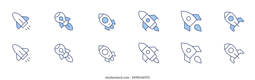 Rocket icon set in two styles, Duotone and Thin Line style. Editable stroke. rocket, rocket launch.