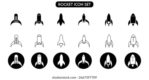 Conjunto de ícones de foguete, foguete vetorial 