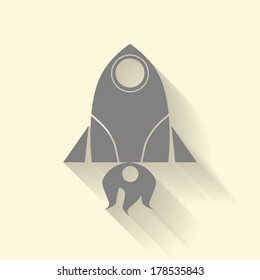 Rocket icon with shadow effect. Isolated on stylish creamy background.