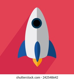 Rocket icon with shadow on a red background