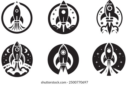 Conjunto de Paquetes de Arte vectorial de silueta de icono de cohete: Colección de icono de cohete Describe Ilustraciones de iconos sobre fondo blanco EPS 10