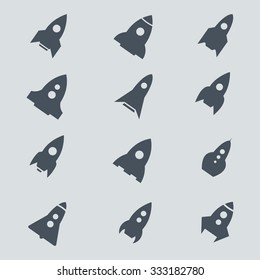 Rocket icon and silhouette vector set. Icon design spaceships, rocket ship. Concept icons launch speed discoveries.