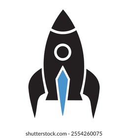 Rocket icon in simple line design representing space exploration and innovation for modern projects