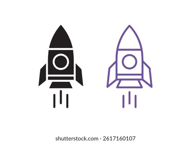 Rocket icon. Simple outline rocket signs set. Rocket launched icon
