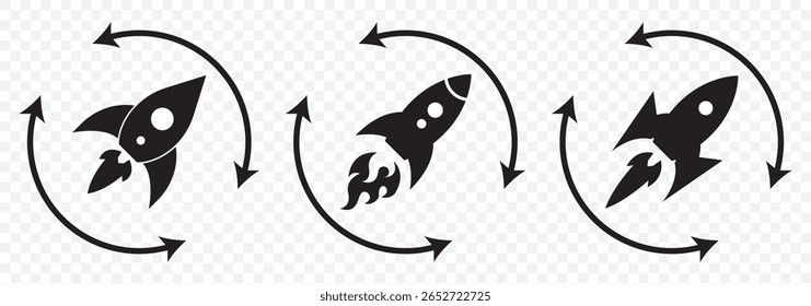 Rocket icon. Simple rocket sign. Rocket launched icon. Rocket icon set. Startup icon vector on Transparent Background. EPS 10.
