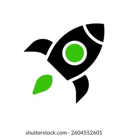 Rocket icon, space vehicle in black and green hues