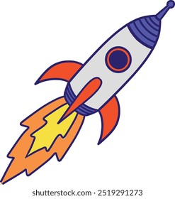 Rocket icon. Rocket or spacecraft launched icon isolated on white background. Colored simple outline rocket sign. 