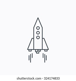 Rocket icon. Startup business sign. Spaceship shuttle symbol. Linear outline icon on white background. Vector