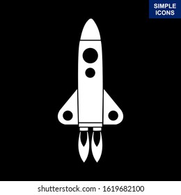 Rocket icon for startup and business. Vector white icon with black background. For info graphics, web and media.