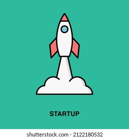 Rocket icon. Startup. Line And Color icon concept. 