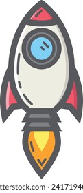 Raketensymbol für zukunftsweisende Technologie, Vektorbild. Illustration des Designbildes für Raumflugraketen