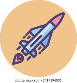 Símbolo de icono de cohete imagen vectorial de tecnología futura. Ilustración de la imagen de diseño de cohetes de vuelo de nave espacial