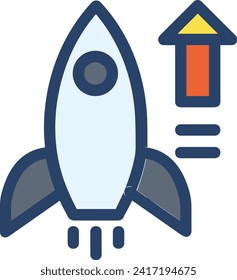 Símbolo de icono de cohete imagen vectorial de tecnología futura. Ilustración de la imagen de diseño de cohetes de vuelo de nave espacial