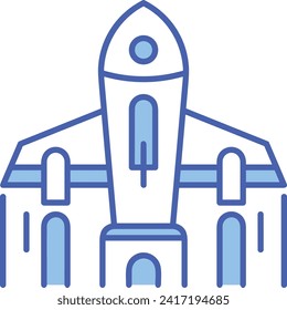 Símbolo de icono de cohete imagen vectorial de tecnología futura. Ilustración de la imagen de diseño de cohetes de vuelo de nave espacial