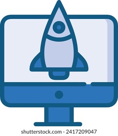 Símbolo de icono de cohete imagen vectorial de tecnología futura. Ilustración de la imagen de diseño de cohetes de vuelo de nave espacial