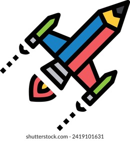 Símbolo de icono de cohete imagen vectorial de tecnología futura. Ilustración de la imagen de diseño de cohetes de vuelo de nave espacial