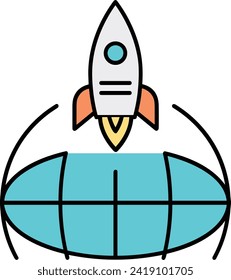 Símbolo de icono de cohete imagen vectorial de tecnología futura. Ilustración de la imagen de diseño de cohetes de vuelo de nave espacial