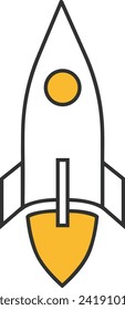 Raketensymbol für zukunftsweisende Technologie, Vektorbild. Illustration des Designbildes für Raumflugraketen