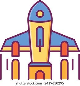 Símbolo de icono de cohete imagen vectorial de tecnología futura. Ilustración de la imagen de diseño de cohetes de vuelo de nave espacial