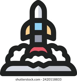 Raketensymbol für zukunftsweisende Technologie, Vektorbild. Illustration des Designbildes für Raumflugraketen