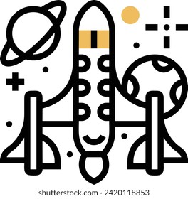 Símbolo de icono de cohete imagen vectorial de tecnología futura. Ilustración de la imagen de diseño de cohetes de vuelo de nave espacial