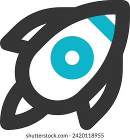 Símbolo de icono de cohete imagen vectorial de tecnología futura. Ilustración de la imagen de diseño de cohetes de vuelo de nave espacial