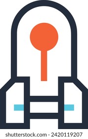 Símbolo de icono de cohete imagen vectorial de tecnología futura. Ilustración de la imagen de diseño de cohetes de vuelo de nave espacial