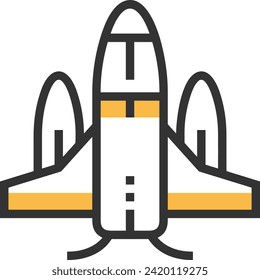 Símbolo de icono de cohete imagen vectorial de tecnología futura. Ilustración de la imagen de diseño de cohetes de vuelo de nave espacial