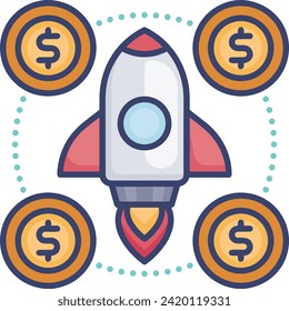 Rocket icon symbol future technology vector image. Illustration of spaceship flight rocket design image
