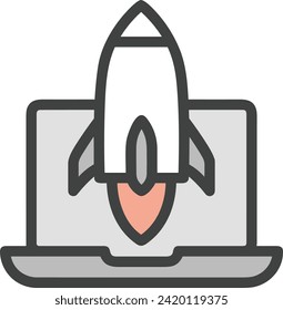 Símbolo de icono de cohete imagen vectorial de tecnología futura. Ilustración de la imagen de diseño de cohetes de vuelo de nave espacial