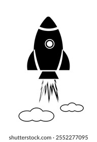 Rocket icon symbol vector illustration, Simple outline rocket sign set. Rockat launched icon. Rocket line icon isolated, Clipart rocket symbol.