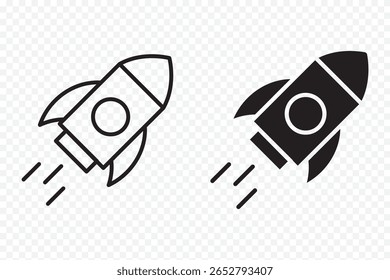 Rocket icon symbol vector illustration isolated on transparent background  . rocket launch icon silhouette vector illustration . 