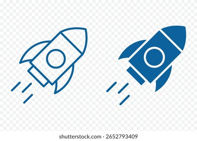 Ilustración vectorial de símbolo de icono de cohete aislada sobre fondo transparente. Ilustración vectorial de silueta de icono de lanzamiento de cohete . 
