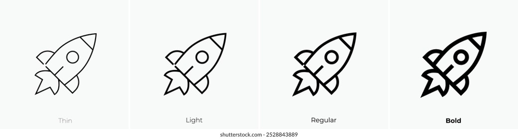rocket icon. Thin, Light Regular And Bold style design isolated on white background