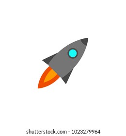 Rocket icon in trendy flat. Style grey rocket with window and wings isolated on white background.