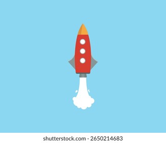Rocket icon. Upward launch space rocket with white smoke from turbines isolated on white background