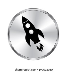 Rocket icon - vector brushed metal button