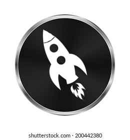 Rocket icon - vector brushed metal button