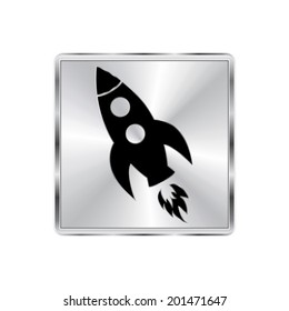 Rocket icon  - vector brushed metal button