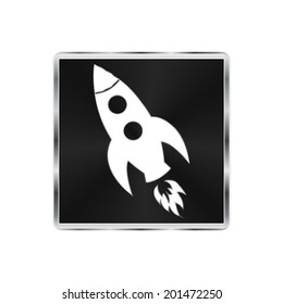 Rocket icon - vector brushed metal button