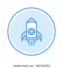 ilustración vectorial de icono de cohete. diseño de círculo azul de icono de cohete.